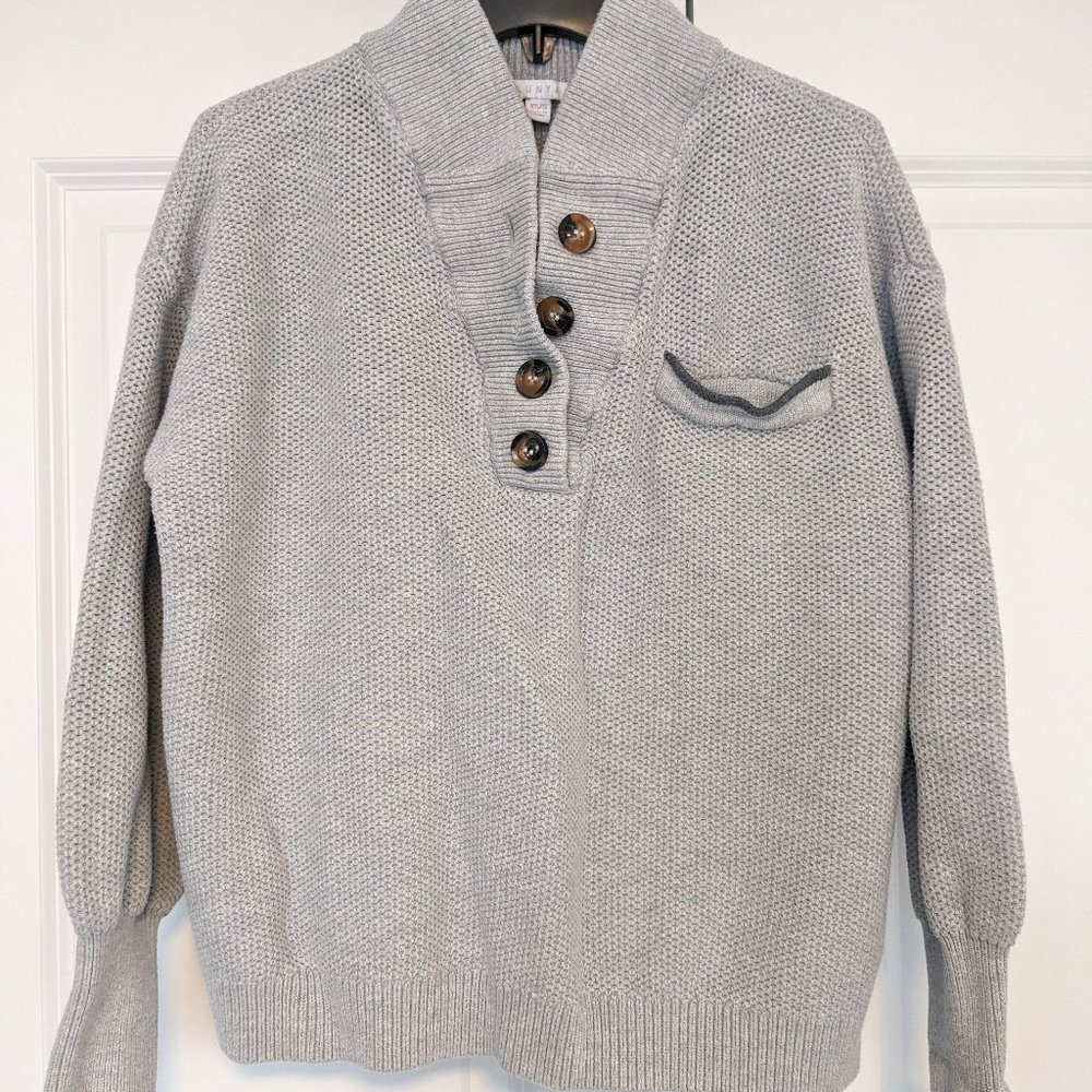 LUNYA Cozy Cotton Silk Pocket Henley Sweater in Gray Women's Size XS/S